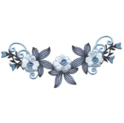 Blue Floral Embroidered Motif Applique for Garments, Iron-On, 5.38" x 2.38" - Iron on Patch