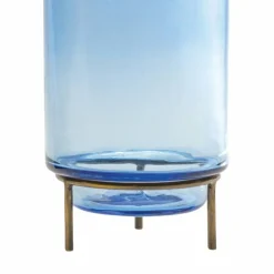 10" Blue Glass Vase with Metal Stand