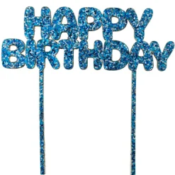 Blue Glitter Happy Birthday Cake Topper by Celebrate Itâ„¢