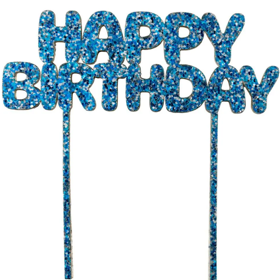 Blue Glitter Happy Birthday Cake Topper by Celebrate It™