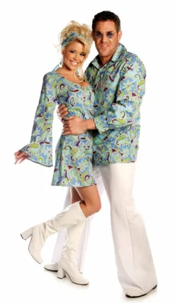 BLUE GO GO DRESS hippie 60s 70s retro diva womens adult halloween costume MEDIUM