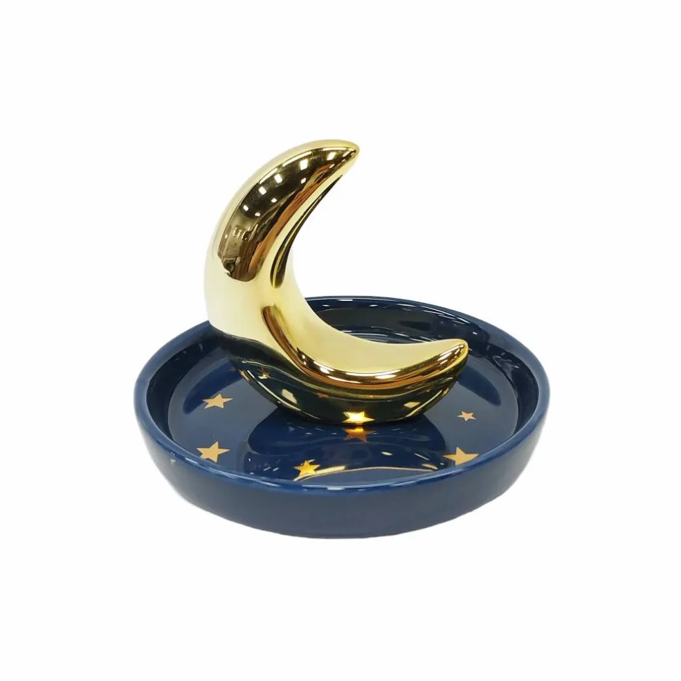 5" Blue & Gold Moon & Stars Ceramic Trinket Tray by Ashland®
