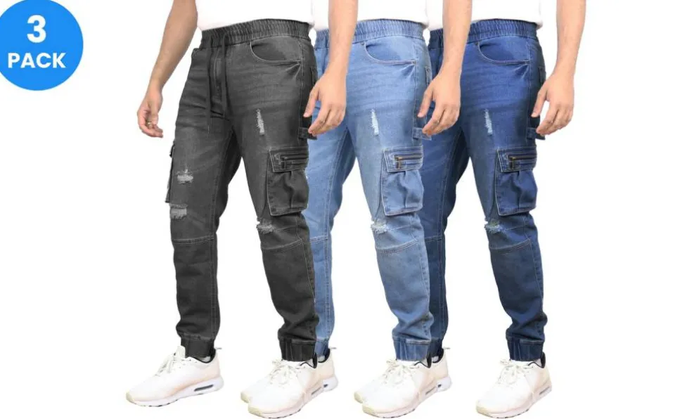 Blue Ice Men's Stretch Cargo Carpenter Jean Jogger-3 Pack
