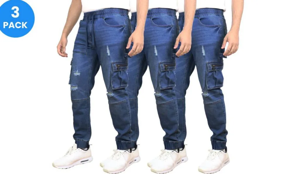 Blue Ice Men's Stretch Cargo Carpenter Jean Jogger-3 Pack
