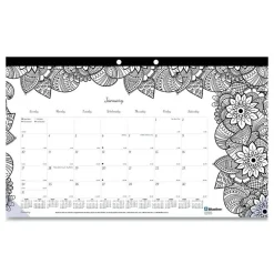 Blueline 12-Month (Jan to Dec): 2026 17.75 in. x 10.88 in. Monthly Coloring Artwork Desk Pad Calendar - Black Binding/Clear Corners