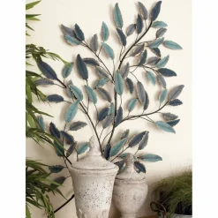 Blue Metal Leaf Traditional Wall Decor