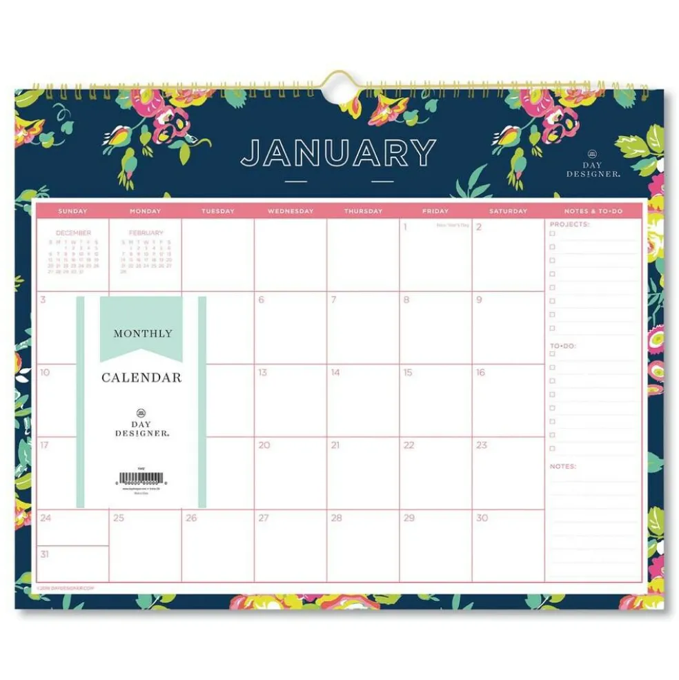 Blue Sky 15 in. x 12 in. 12-Month (Jan-Dec 2026) Day Designer Peyton Wall Calendar - White/Navy Sheets