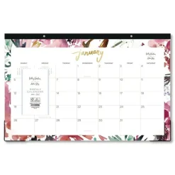 Blue Sky 17 in. x 11 in. 12-Month (Jan to Dec): 2026 Kelly Ventura Magenta Bloom Desk Pad Calendar - Floral Artwork, White/Multicolor Sheets