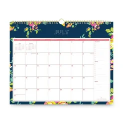 Blue Sky 15 in. x 12 in. 12-Month (Jul 2025-Jun 2026) Day Designer Peyton Academic Wall Calendar - White/Navy Sheets