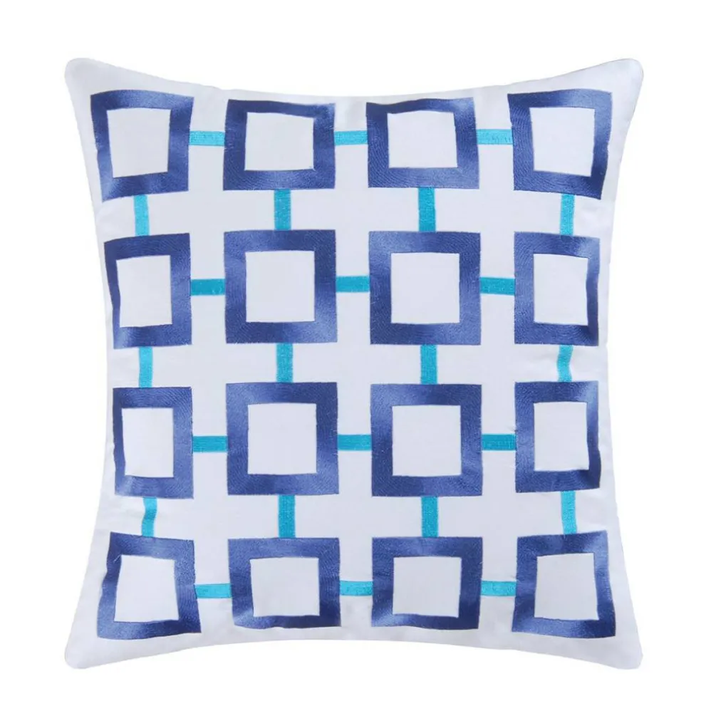 Blue Square Embroidered Accent Pillow 18" x 18"