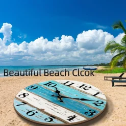 Blue Wall Clocks Battery Operated Silent Non-Ticking, Vintage Round Rustic Coastal Nautical Clock Decorative for Home Kitchen Living Room Office Bathroom Bedroom(10 Inch)