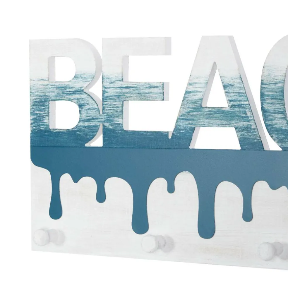 Blue Wood Coastal Wall Hook, 10" x 19" x 2"