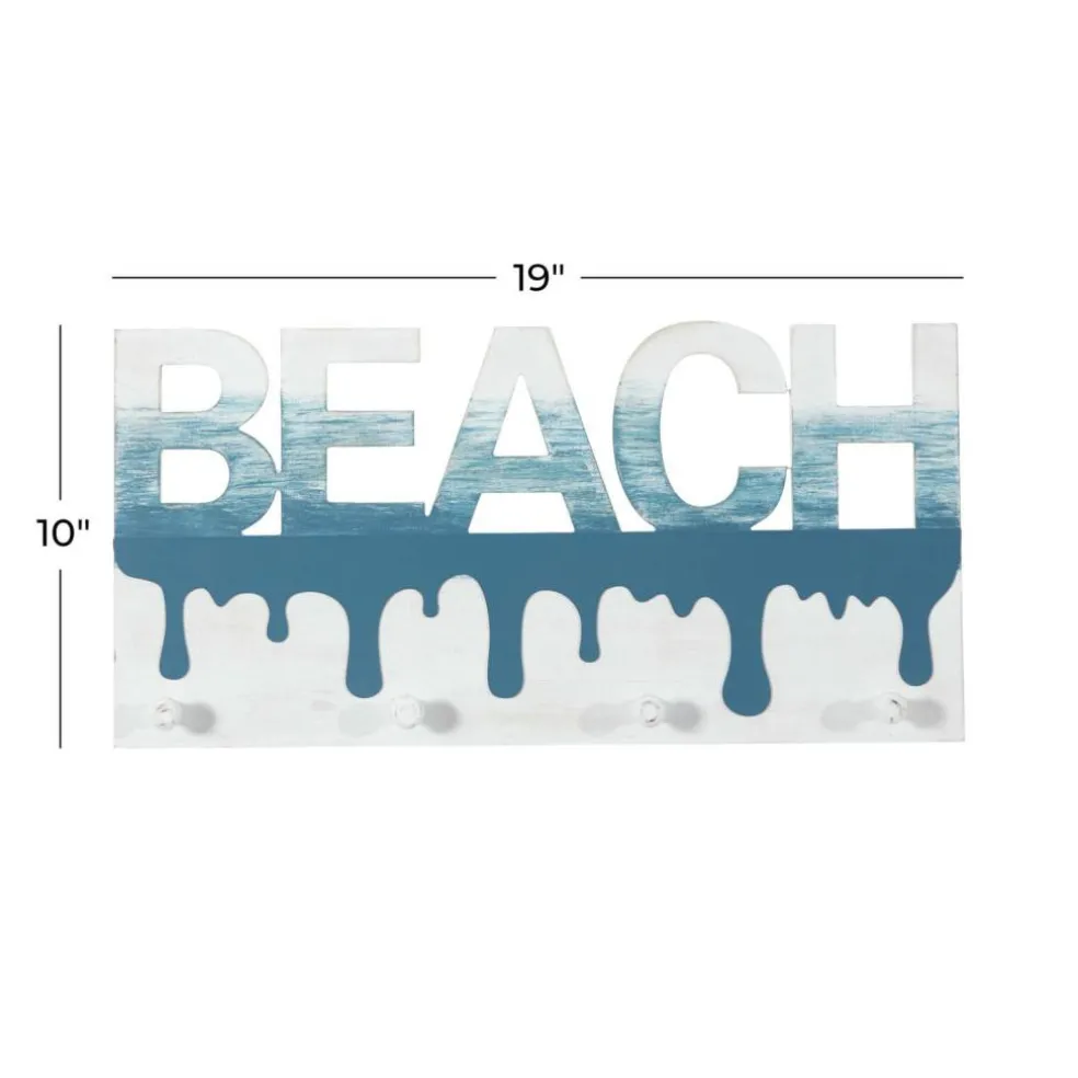 Blue Wood Coastal Wall Hook, 10" x 19" x 2"