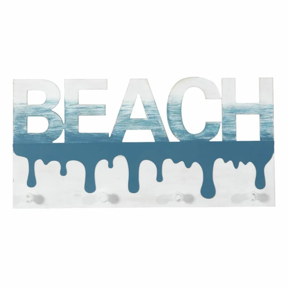 Blue Wood Coastal Wall Hook, 10" x 19" x 2"