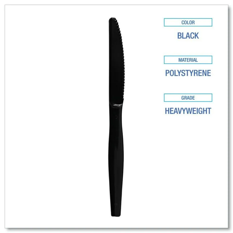 Boardwalk Heavyweight Polystyrene Knife Cutlery - Black (1000/Carton)