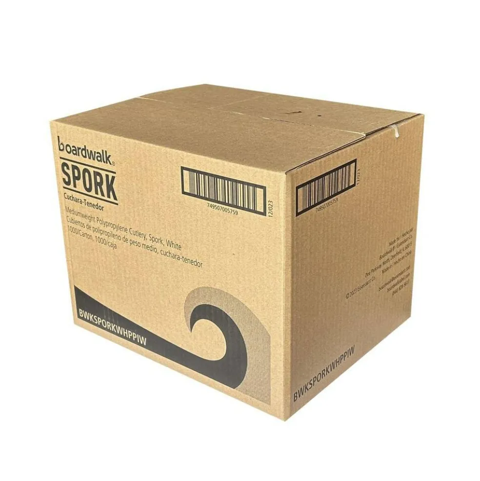 Boardwalk Mediumweight Wrapped Polypropylene Spork Cutlery - White (1000/Carton)