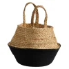 12" Boho Chic Handmade Cotton & Jute Black Woven Basket Planter