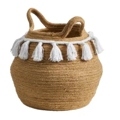 11" Boho Chic Handmade Natural Cotton Woven Basket Planter with Tassels