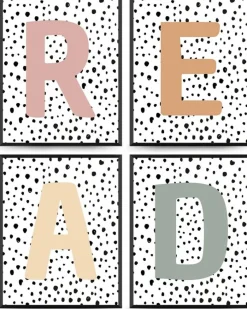 Boho Classroom Decor READ Posters Set of 4 – Reading Nook Wall Art for Classroom Library, Homeschool Decor, Kindergarten Reading Corner Decorations, 8x10 Unframed Prints