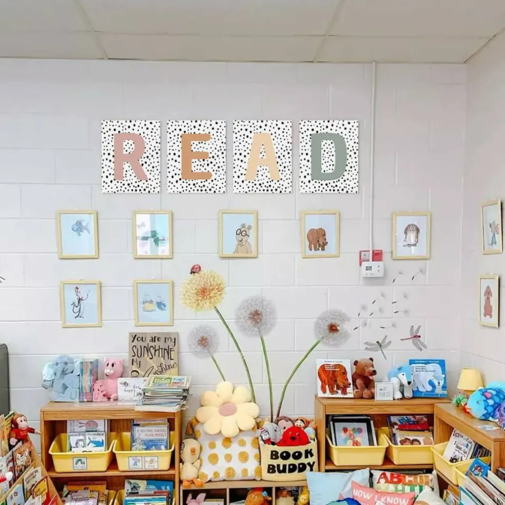 Boho Classroom Decor READ Posters Set of 4 – Reading Nook Wall Art for Classroom Library, Homeschool Decor, Kindergarten Reading Corner Decorations, 8x10 Unframed Prints