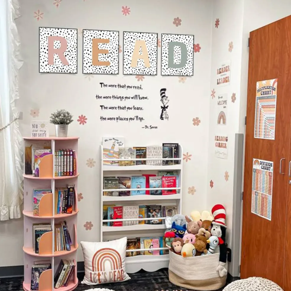Boho Classroom Decor READ Posters Set of 4 – Reading Nook Wall Art for Classroom Library, Homeschool Decor, Kindergarten Reading Corner Decorations, 8x10 Unframed Prints