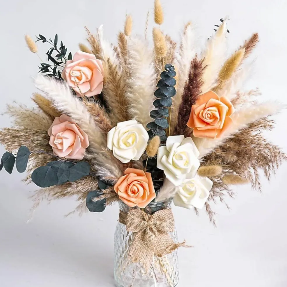 Boho Dried Flower Bouquet with Pampas Grass – Rustic & Modern Floral Decor for Home and Weddings