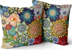 Boho Floral Throw Pillow Covers Set of 2, Colorful Flower Decorative Cushion Covers, Vintage Farmhouse Velvet Pillowcases for Sofa, Bedroom, Living Room Home Decor, Soft Plush Square Pillow Covers, 16 x 16 Inch