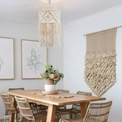 Boho Plug in Pendant Light, Hanging Light with Plug in Cord, Hanging Lamp with Handmade Macrame Lamp Shade