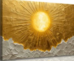 Boho Sun Canvas Wall Art, Golden Abstract Sunrise Sunset Painting, Modern Bohemian Luxury Wall Decor Poster Print for Living Room, Bedroom, Office, Home Decoration (Unframed)