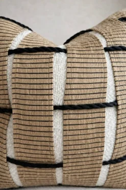 Boho Textured Pillow Cover 18x18, Cream and Black Woven Throw Pillow, Neutral Modern Farmhouse Decor