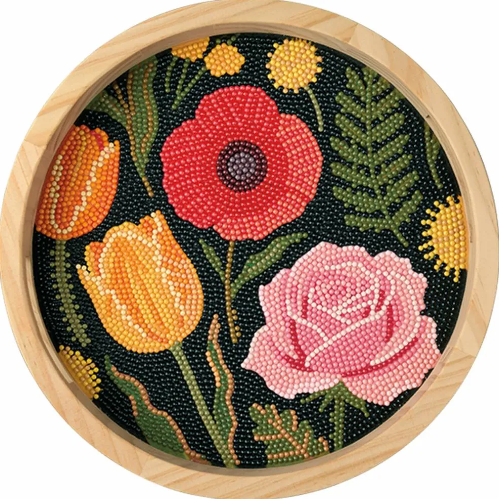 10" Bold Flowers Round Wood Tray Diamond Art Kit by Make Market®