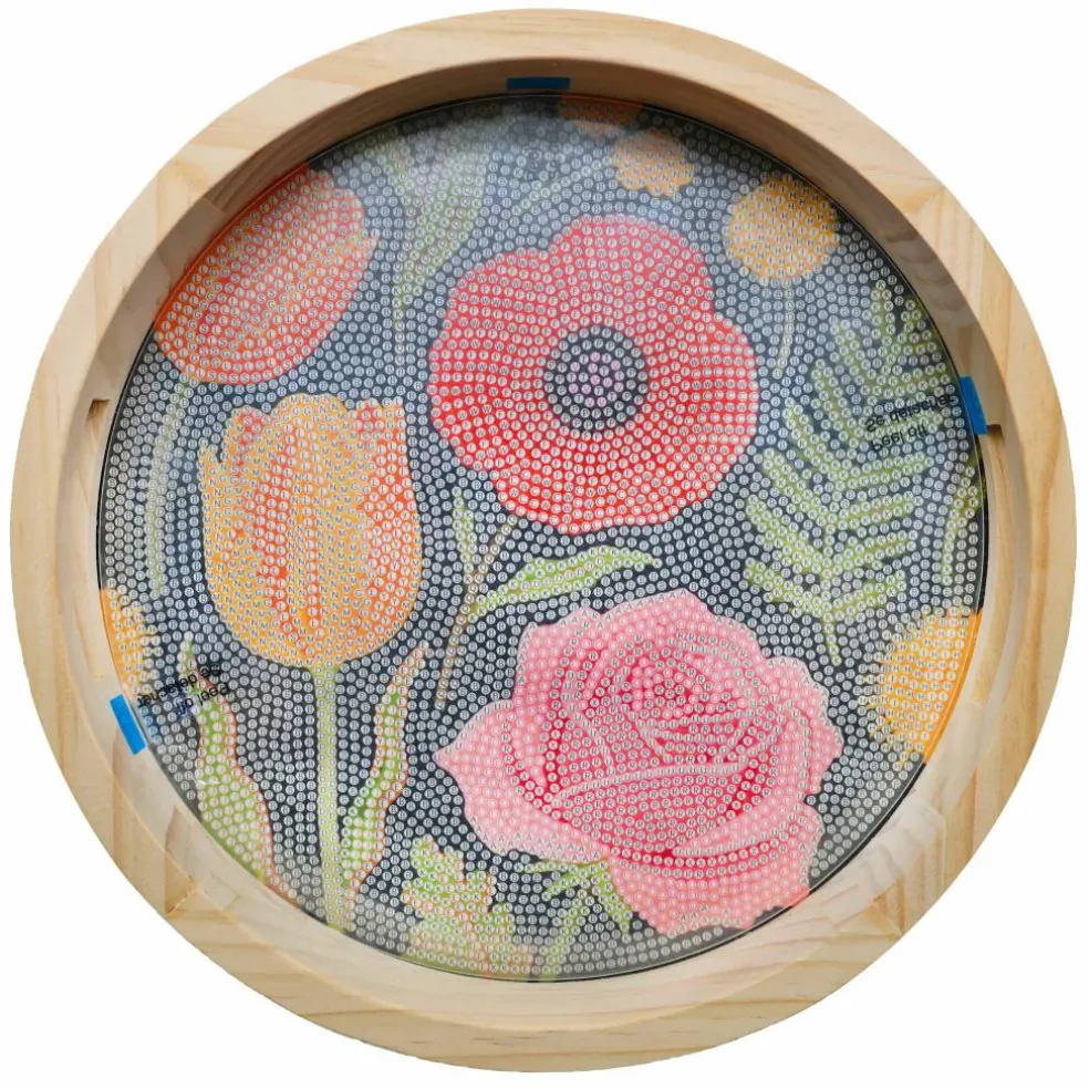 10" Bold Flowers Round Wood Tray Diamond Art Kit by Make Market®