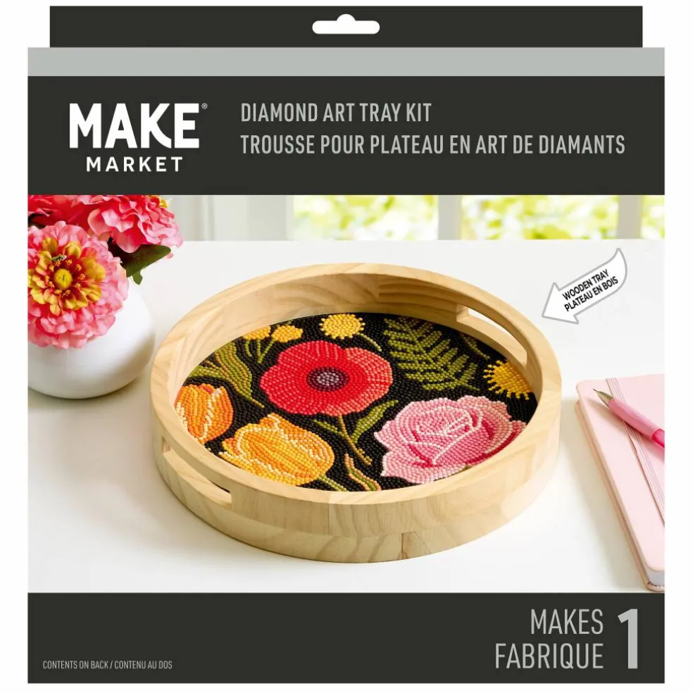 10" Bold Flowers Round Wood Tray Diamond Art Kit by Make Market®