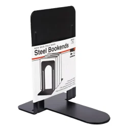 Bookends with Non-Skid Base, 9" Steel, Black, 1 Pair