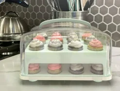 Box for MINI Cupcakes. NOT For Standard Size Cupcakes. Fashionable Green MINI Cupcake Carrier Holds 24 MINI-Size Cupcakes, MINI Cupcake Traveler, Reusable Cupcake Box