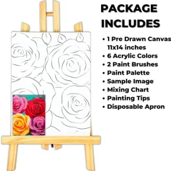 "Box Of Roses" DIY Canvas Art Kit, Adult Beginner, Acrylic Paint Size 11x14 inch