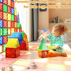 Boys and Girls Magnetic Tiles Building Blocks STEM Learning Toys Sensory Montessori Toys for Toddlers Kids