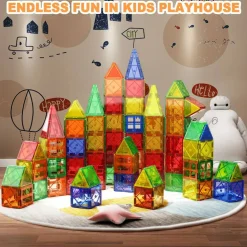 Boys and Girls Magnetic Tiles Building Blocks STEM Learning Toys Sensory Montessori Toys for Toddlers Kids