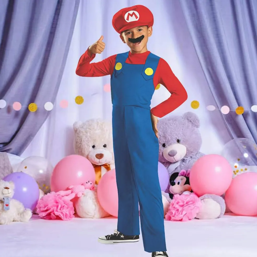 Boys Super Mario Costume with Hat and Mustache Set