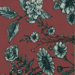 Brick/Navy Floral Brushed Jersey Knit Fabric By the Yard