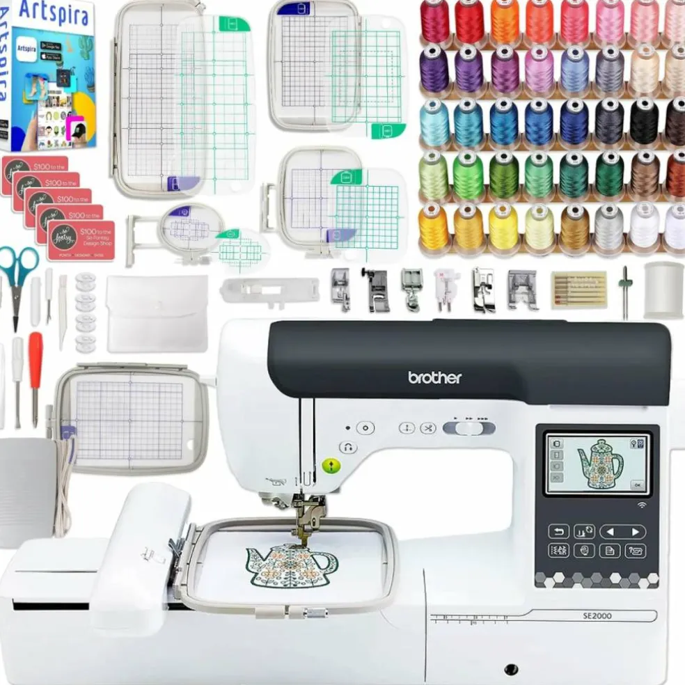 Brother SE2000 Embroidery & Sewing Machine with Hoop Set & Embroidery Threads