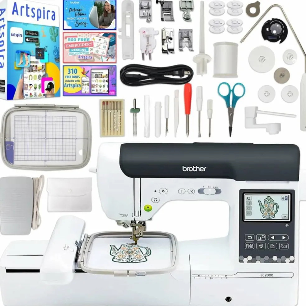 Brother SE2000 Embroidery & Sewing Machine with Hoop Set & Embroidery Threads