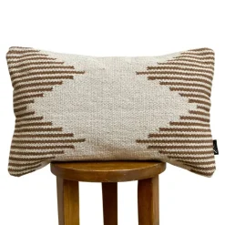 Brown & Beige Striped Modern Boho 12x20" Lumbar Pillow Cover – Handmade, Canvas Backing, Hidden Zipper
