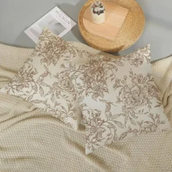 Brown Chinoiserie Floral Pillow Covers Set of 2 18x18 Inch Vintage Toile Flower Throw Pillow Cases Linen Decorative Cushion Covers for Farmhouse Couch Sofa Outdoor Home Decor