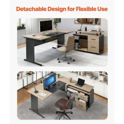 Brown Engineered Wood Reversible Executive Desk with Drawers and Storage