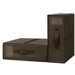 Brown Fabric Foldable Closet Organizer Boxes, 2-Size Set with Handles