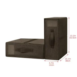 Brown Fabric Foldable Closet Organizer Boxes, 2-Size Set with Handles