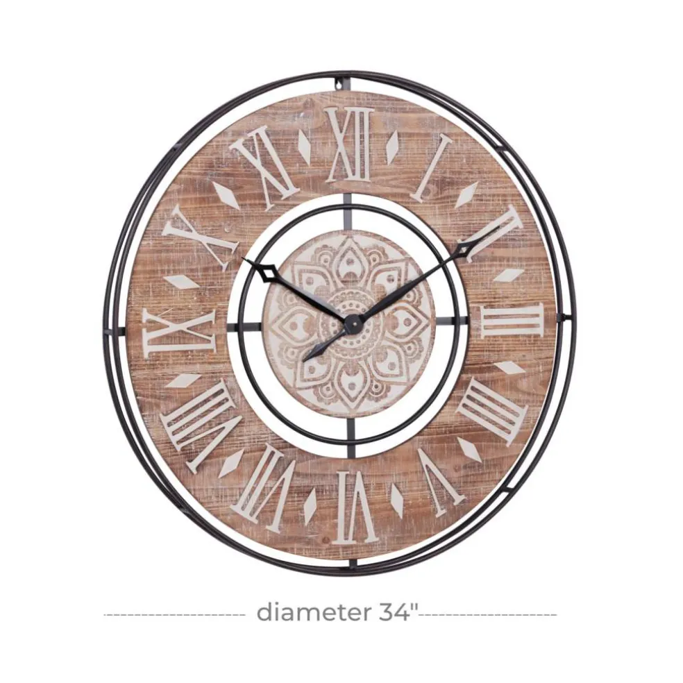 Brown Farmhouse Wood Wall Clock, 34" x 34"