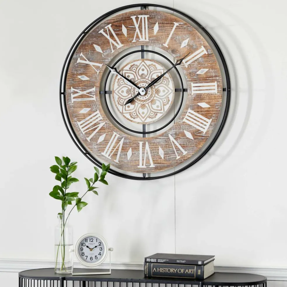 Brown Farmhouse Wood Wall Clock, 34" x 34"