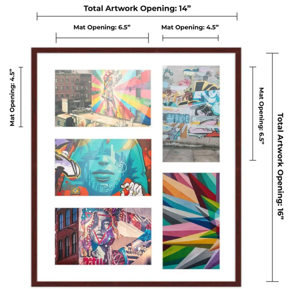 Brown Finish Collage Frame - White Mat, 20 Frame Sizes to Choose From, UV Acrylic, Wall Hanging Hardware, Vertical or Horizontal Display